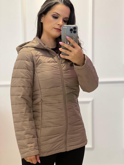 Hooded Puffer Jacket - Brown