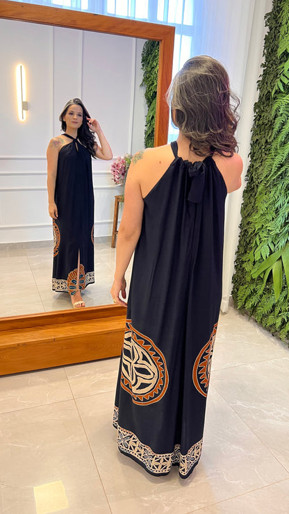 Vestido Longo Tunica Etnica- Preto 4799